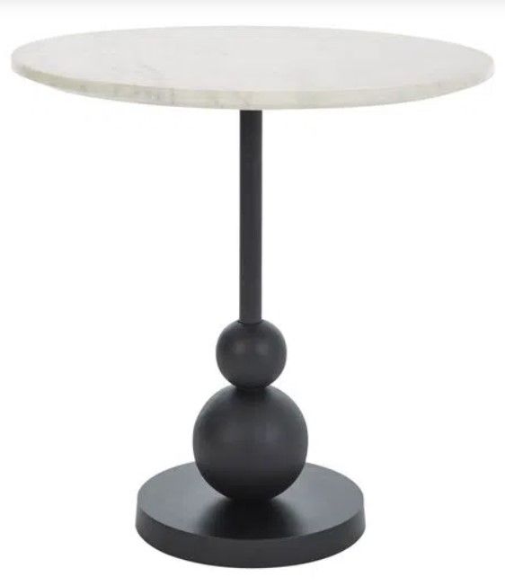 Renwil® Corrine White Marble Top Side Table with Matte Black Base-0