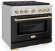 ZLINE Autograph Edition Paramount 36" Stainless Steel Pro Style Gas Range with Black Matte Door and Polished Gold Accents-2