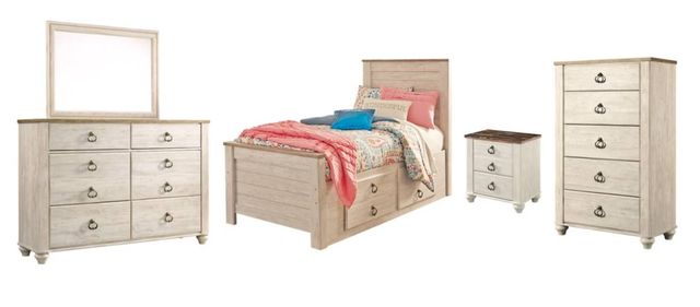 Signature Design by Ashley® Willowton 5-Piece Whitewash Twin Youth Panel Storage Bed Set-0