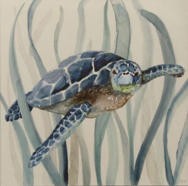 Stylecraft Turtle In Seagrass I Beige/Blue/Gray Wall Art-1