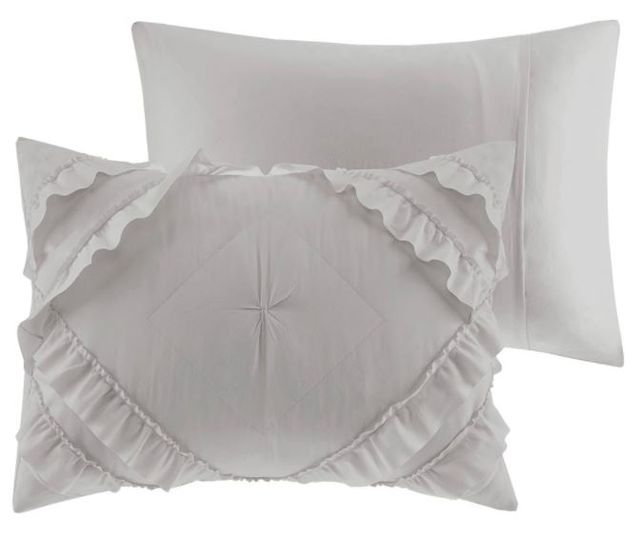 Olliix by Intelligent Design Kacie Grey Full/Queen Solid Coverlet Set with Tufted Diamond Ruffles-3