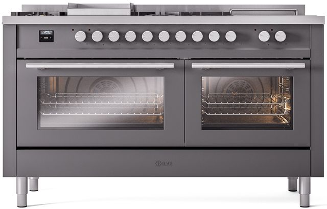 Ilve® Professional Plus II 60" Graphite Matte Pro Style Dual Fuel Range-0