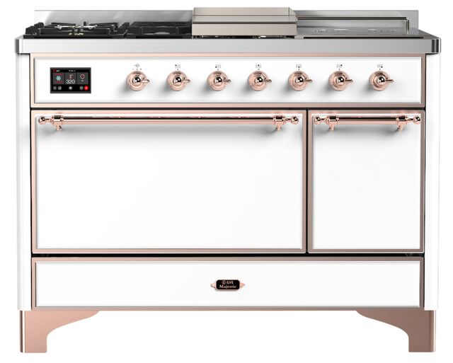 Ilve® Majestic III 48" White Pro Style Dual Fuel Natural Gas Range with Solid Door and Copper Trim-0