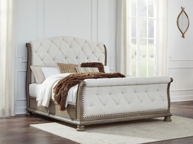 Signature Design by Ashley® Ardenfield Beige/Light Brown Queen Upholstered Sleigh Bed-4