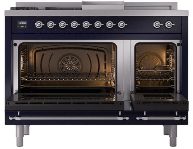 Ilve® Nostalgie II Noblesse 48'' Midnight Blue Pro Style Dual Fuel Range with Chrome Trim-2