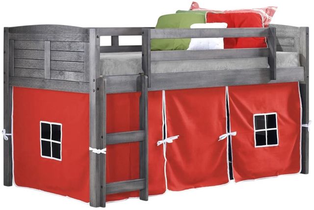 Donco Kids Louver Red/Antique Gray Youth Twin Loft Bed with Tent Kit-0
