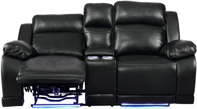 New Classic® Home Furnishings Vega Premier Black Power Reclining Loveseat with Console-0