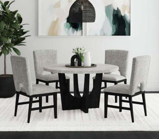 Elements International Oregon Gray 52" Faux Marble Top Dining Table with Black Base-1