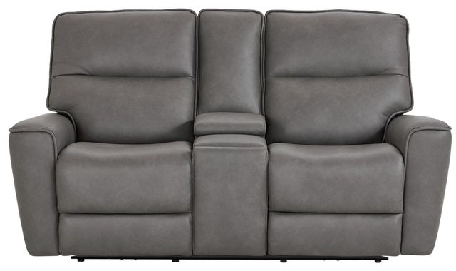 Bassett® Furniture Club Level Kenneth Gunmetal Power Reclining Loveseat with Console-1