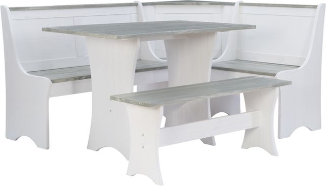 Linon Coastal 3-Piece Greywash White Corner Nook Set-0