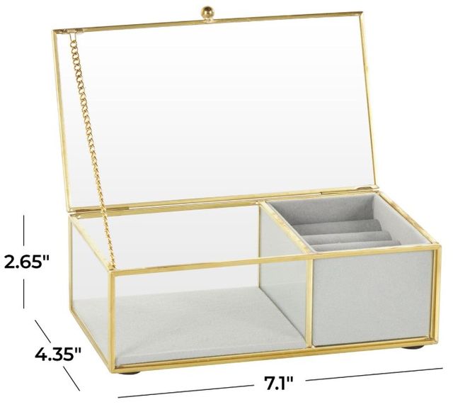 Deco Marche CosmoLiving by Cosmopolitan Clear Glass 7'' Jewelry Box with Gold Metal Frame-3