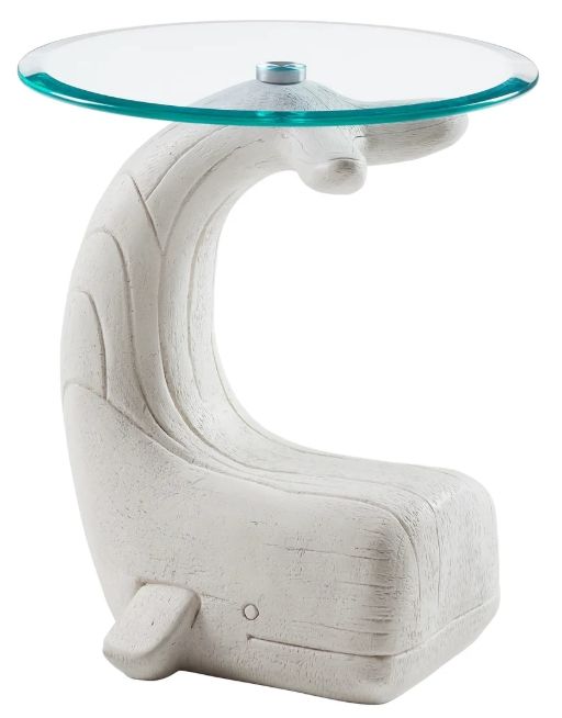 Powell® Wally the Whale Glass Top Side Table with White Base-0