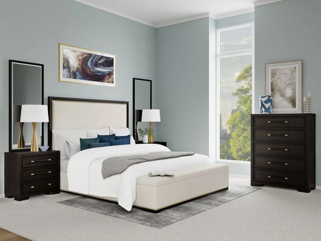 Riverside Furniture Lydia Dark Cabernet Queen Upholstered Panel Bed-1