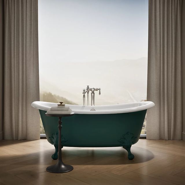 KOHLER® Artifacts™ Teal Exterior with White Interior 66" x 32" Freestanding Bath-3