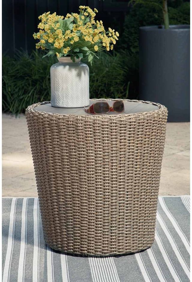 Signature Design by Ashley® Danson Beige Aluminum/Resin Wicker Outdoor End Table-3