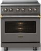 Viking® 5 Series 30" Damascus Gray Pro Style Electric Range with Brushed Brass Trim-4