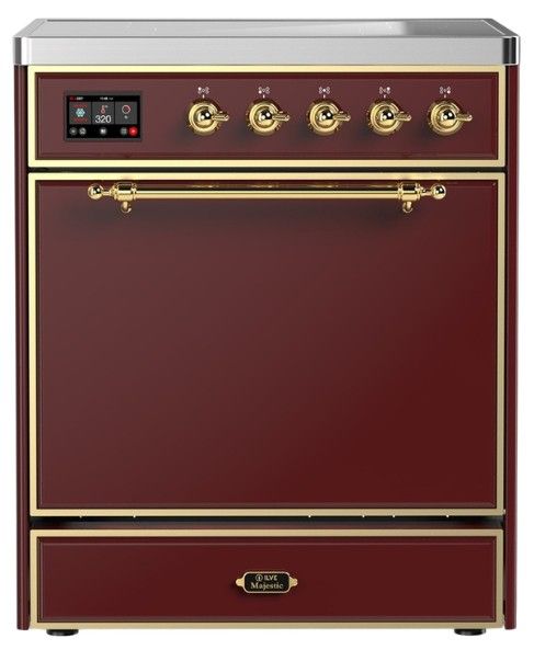 Ilve® Majestic III 30" Burgundy Pro Style Induction Range with Solid Door and Brass Trim-0