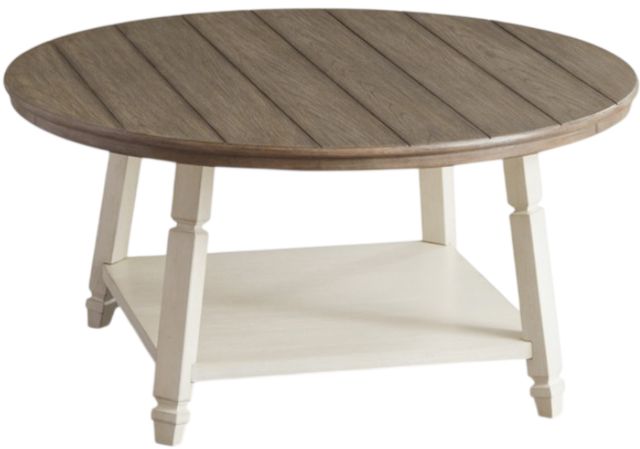 American Wholesale Furniture Riverside 3-Piece Weathered Oak Occasional Table with Antique White Base Set-1