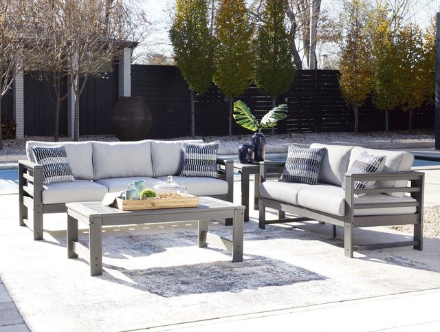 Signature Design by Ashley® Amora 2-Piece Charcoal Gray Outdoor Conversation Set-3