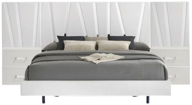 New Classic® Home Furnishings Europa Glossy White California King Panel Bed with Nightstand-2