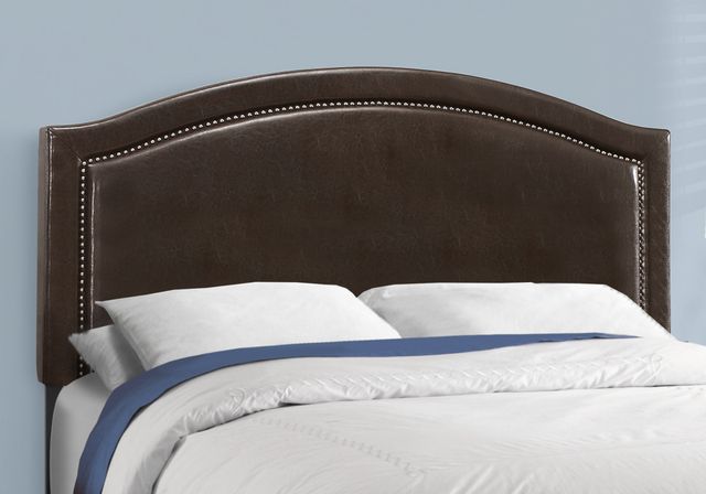 Monarch Specialties Inc. Brown Leather with Brass Trim Queen Bed-2