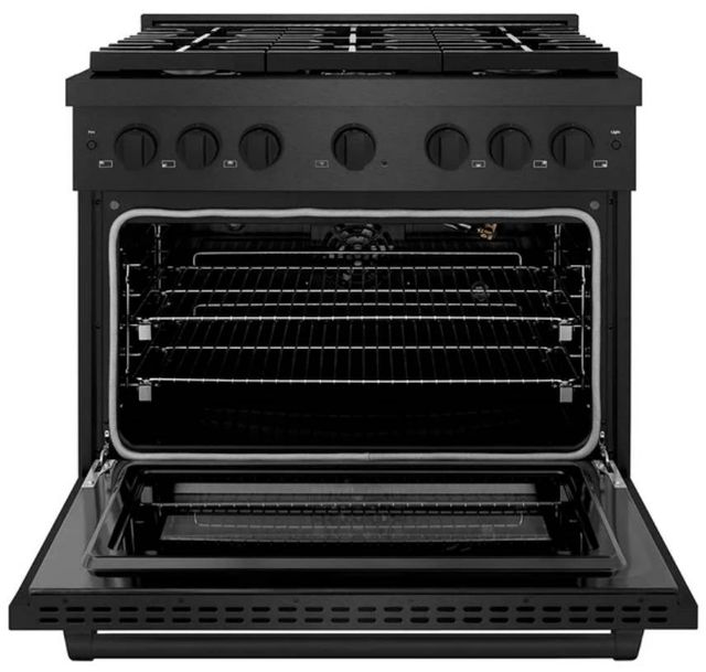 ZLINE Paramount 36" Black Satin Stainless Steel Gas Range with 6 Brass Burners and Convection Gas Oven with Black Matte Accent-1