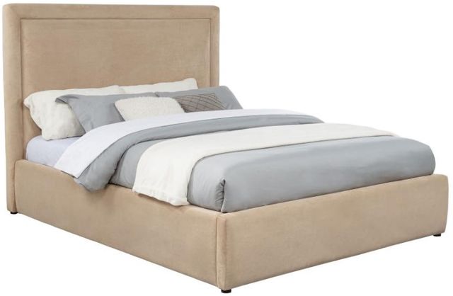 Coaster® Lawson Light Saddle Queen Upholstered Platform Panel Bed-0