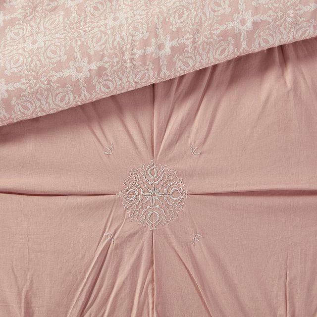 Olliix by Madison Park Malia 6 Piece Embroidered Cotton Reversible Blush Full/Queen Comforter Set-1