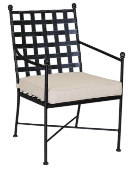 Sunset West Provence Century Pewter Antique Wrought Iron Outdoor Dining Arm Chair with Canvas Flax Cushion-0