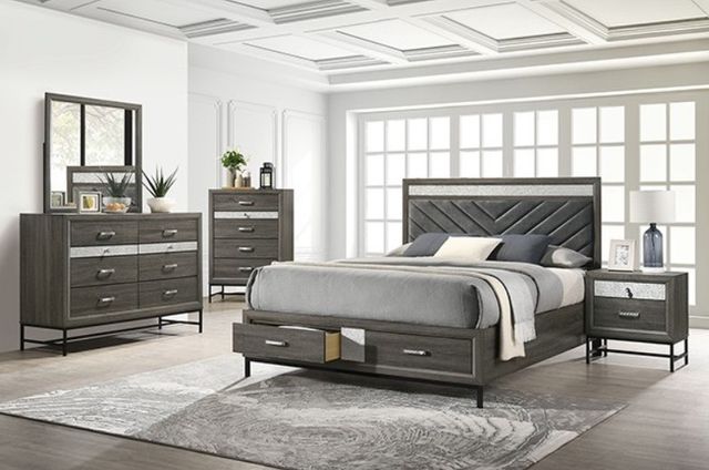 Furniture of America® Voleta Gray Upholstered Queen Panel Storage Bed-1