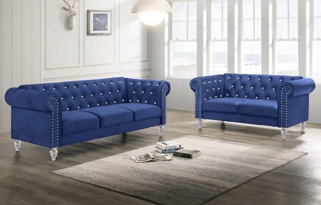 New Classic® Home Furnishings Emma Royal Blue Crystal Loveseat-1