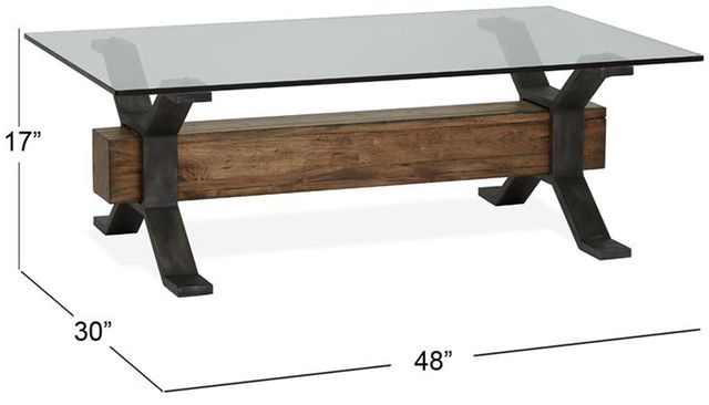 Magnussen Home® Sawyer Toasted Nutmeg Glass Top Cocktail Table with Smoked Iron Base-1