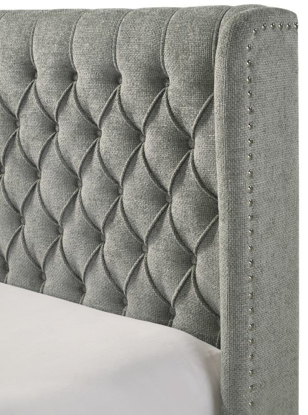 Crown Mark Daphne Light Gray Queen Upholstered Panel Bed-4