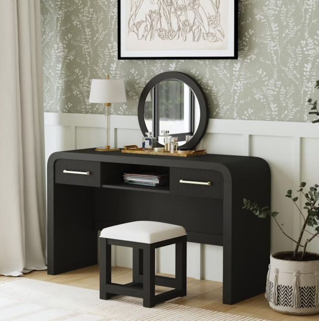 Elements International Ridgemont Black/White Dressing Stool-3