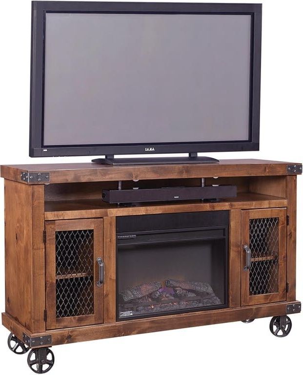 aspenhome® Industrial Fruitwood 62" Highboy Fireplace Console-1