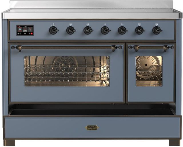 Ilve® Majestic III 48" Blue Gray Pro Style Induction Range with Triple Glass Door and Burnished Trim-2