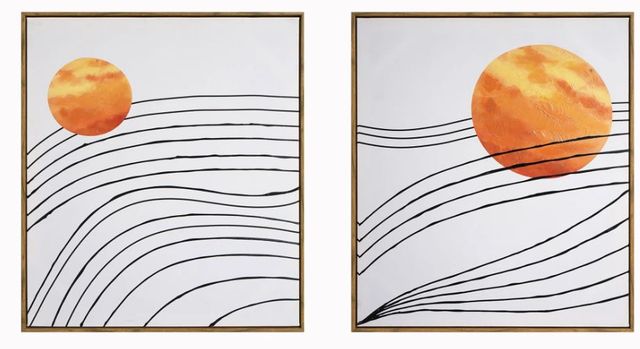 Classy Art 2-Piece Black/Orange 28" Hand Painted Textured Wall Art Set-0