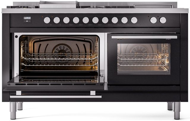 Ilve® Professional Plus II 60" Glossy Black Pro Style Dual Fuel Range-2