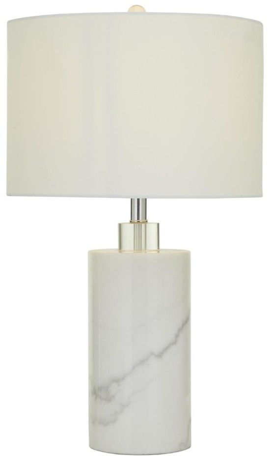 Deco Marche USelect White Marble Thick Stand Table Lamp with Drum Shade-0