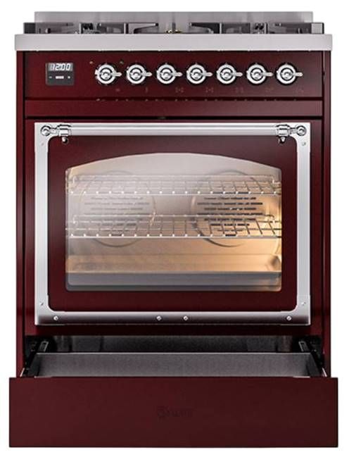 Ilve® Nostalgie II Noblesse 30" Burgundy Pro Style Dual Fuel Range with Chrome Trim-3