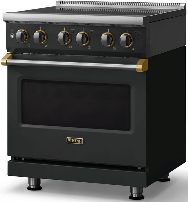Viking® 5 Series 30" Valentine Pro Style Electric Range with Brushed Brass Trim-2