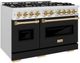 ZLINE Autograph Edition 48" Satin Stainless Steel Pro Style Double Oven Dual Fuel Range with Black Matte Doors and Polished Gold Accents-1