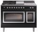 Ilve® Nostalgie II Noblesse 48'' Glossy Black Pro Style Dual Fuel Range with Chrome Trim-0