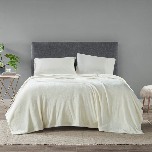 Olliix by Madison Park Microlight Ivory King Blanket-1
