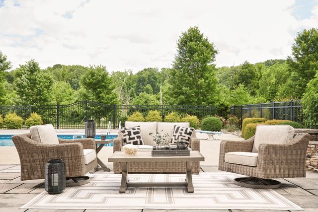 Signature Design by Ashley® Beachcroft Beige/Brown Aluminum/Resin Outdoor Loveseat with Cushion-5
