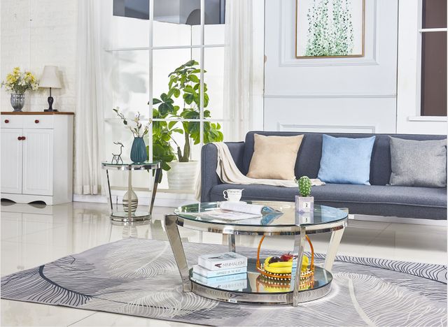 Mazin Furniture Paola Glass Top End Table with Polished Chrome Base -1