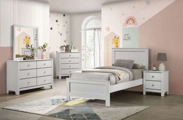 Elements International Sami White Upholstered Twin Panel Bed-1