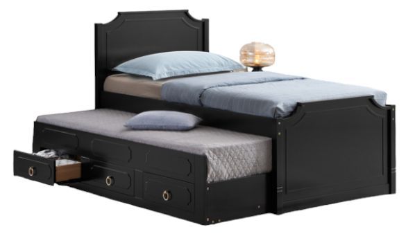 Milton Greens Stars Black Twin Scalloped Top Wooden Platform Bed with Trundle-0