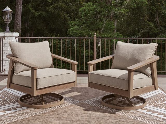 Signature Design by Ashley® Francis Beach Gray/Natural Aluminum/Fabric/Wicker Outdoor Swivel Lounge-1