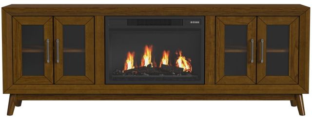 Elements International Santa Barbara Walnut 70" TV Console with 23" Fireplace Insert-2